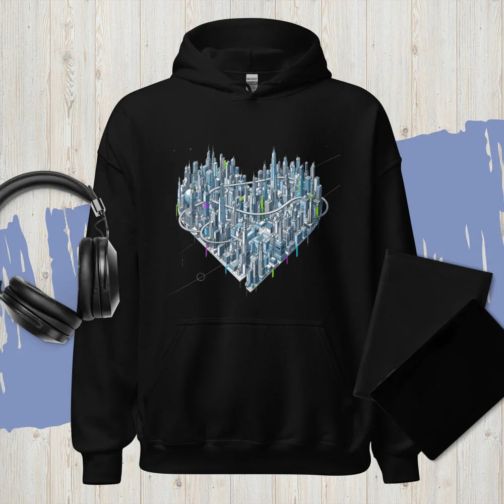 Sweat À Capuche "Futuristic Heart-Shaped City"
