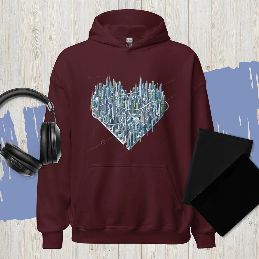 Sweat À Capuche "Futuristic Heart-Shaped City"