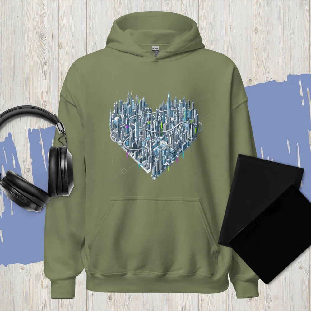 Sweat À Capuche "Futuristic Heart-Shaped City"